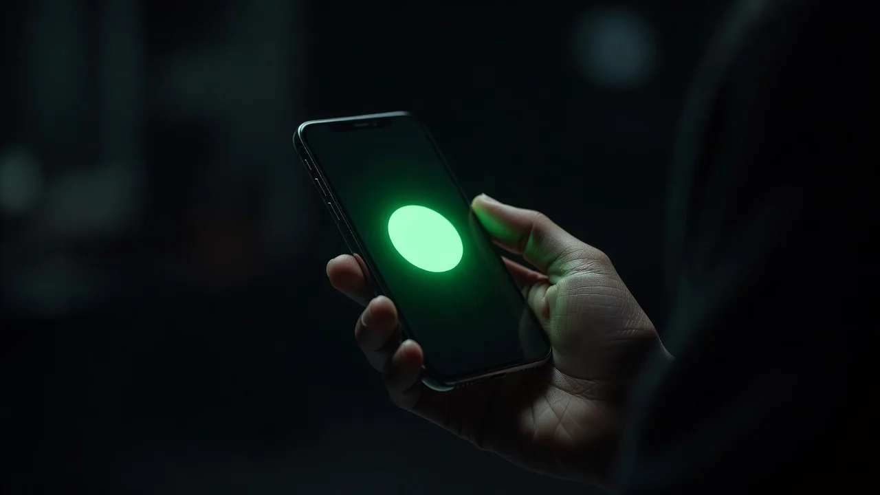 Əldə smartfon ekranında yaşıl təsdiq düyməsi