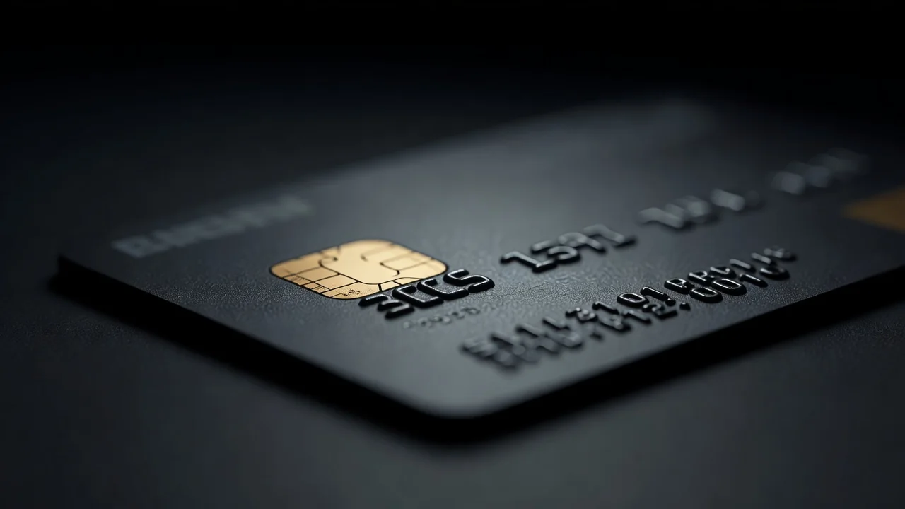 Bank kartı yaxın planda tünd fonda çiplə