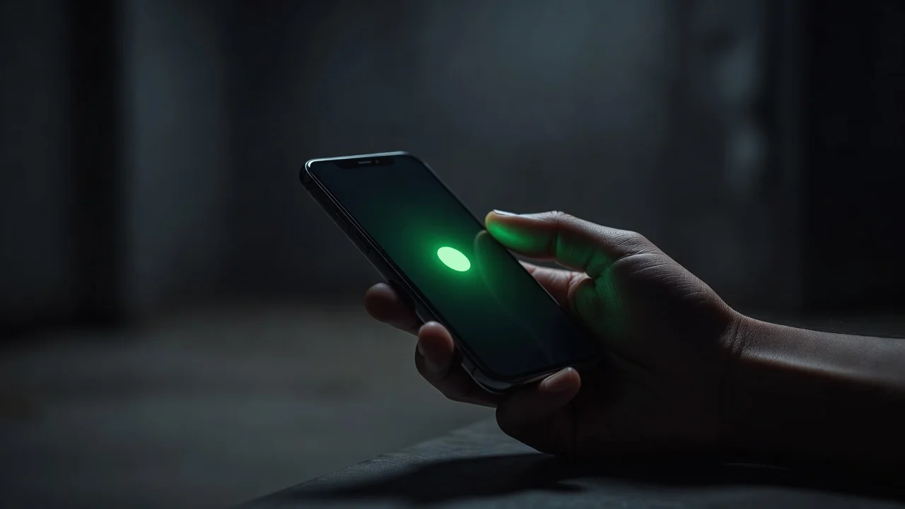 Əldə smartfon yaşıl təsdiq düyməsi ilə ekranda