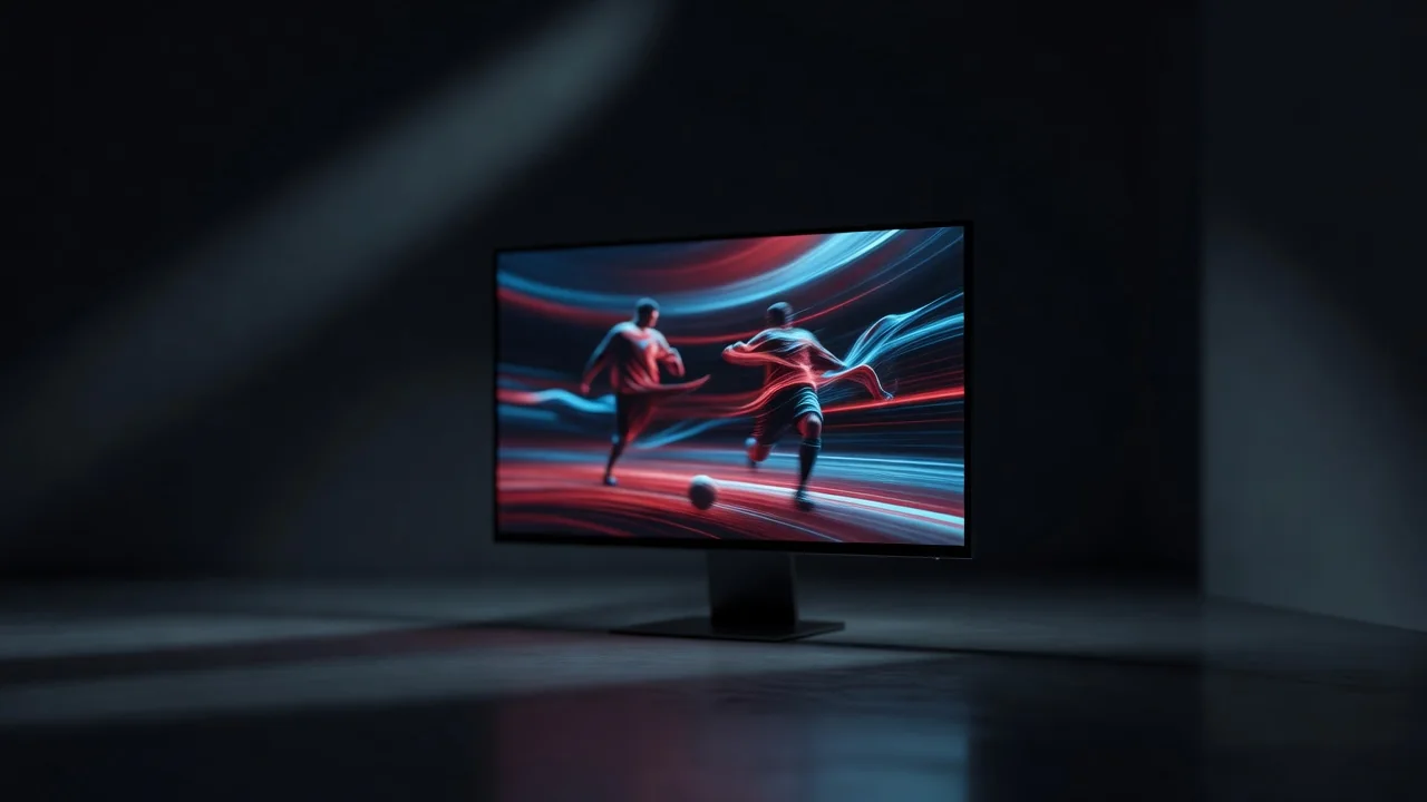 Monitor ekranında animasiya idman görüntüsü qaranlıq otaqda