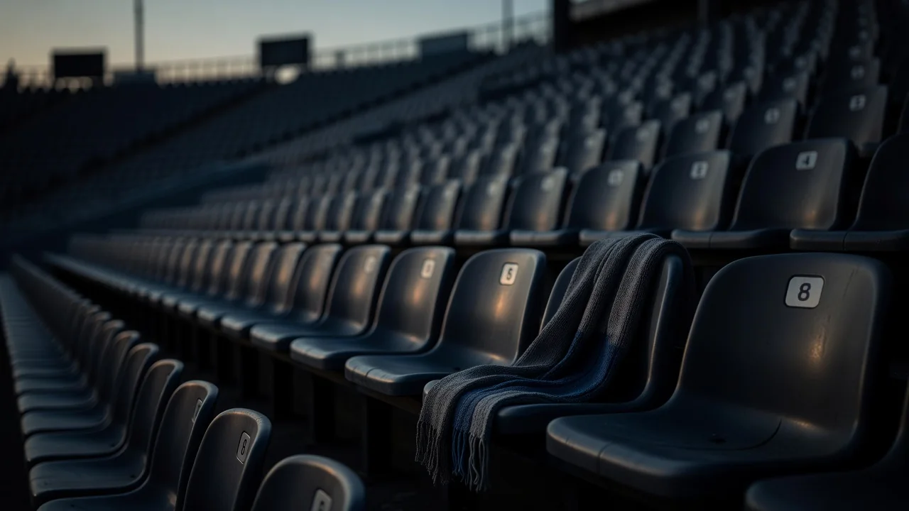 Boş tribuna və stadion kreslolarında tək azarkeş əşyası